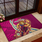 Personalized Brisbane Lions Rubber Doormat Polynesian Tribal Lion Mascot With Hibiscus Floral Art