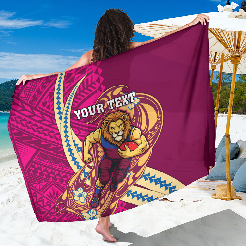 Personalized Brisbane Lions Sarong Polynesian Tribal Lion Mascot With Hibiscus Floral Art