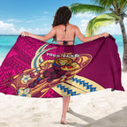 Personalized Brisbane Lions Sarong Polynesian Tribal Lion Mascot With Hibiscus Floral Art