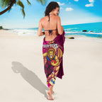 Personalized Brisbane Lions Sarong Polynesian Tribal Lion Mascot With Hibiscus Floral Art