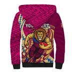 Personalized Brisbane Lions Sherpa Hoodie Polynesian Tribal Lion Mascot With Hibiscus Floral Art