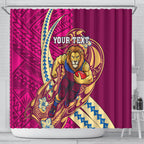 Personalized Brisbane Lions Shower Curtain Polynesian Tribal Lion Mascot With Hibiscus Floral Art