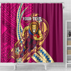 Personalized Brisbane Lions Shower Curtain Polynesian Tribal Lion Mascot With Hibiscus Floral Art