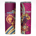 Personalized Brisbane Lions Skinny Tumbler Polynesian Tribal Lion Mascot With Hibiscus Floral Art
