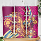 Personalized Brisbane Lions Skinny Tumbler Polynesian Tribal Lion Mascot With Hibiscus Floral Art