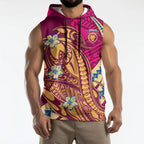 Personalized Brisbane Lions Sleeveless Hoodie Polynesian Tribal Lion Mascot With Hibiscus Floral Art
