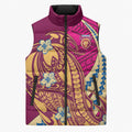Personalized Brisbane Lions Sleeveless Puffer Jacket Polynesian Tribal Lion Mascot With Hibiscus Floral Art