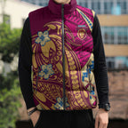 Personalized Brisbane Lions Sleeveless Puffer Jacket Polynesian Tribal Lion Mascot With Hibiscus Floral Art