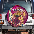 Personalized Brisbane Lions Spare Tire Cover Polynesian Tribal Lion Mascot With Hibiscus Floral Art