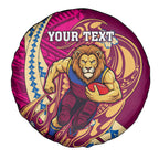 Personalized Brisbane Lions Spare Tire Cover Polynesian Tribal Lion Mascot With Hibiscus Floral Art