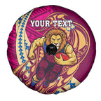 Personalized Brisbane Lions Spare Tire Cover Polynesian Tribal Lion Mascot With Hibiscus Floral Art