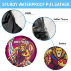 Personalized Brisbane Lions Spare Tire Cover Polynesian Tribal Lion Mascot With Hibiscus Floral Art