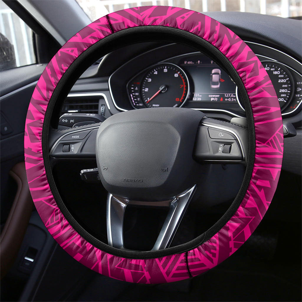 Brisbane Lions Steering Wheel Cover Polynesian Tribal Lion Mascot With Hibiscus Floral Art