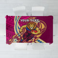 Personalized Brisbane Lions Tablecloth Polynesian Tribal Lion Mascot With Hibiscus Floral Art