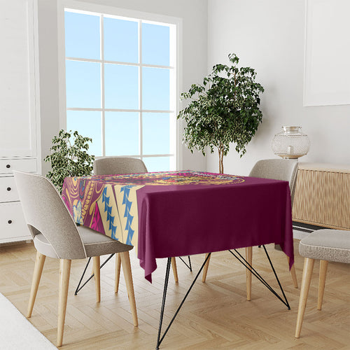 Personalized Brisbane Lions Tablecloth Polynesian Tribal Lion Mascot With Hibiscus Floral Art