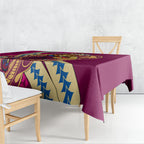 Personalized Brisbane Lions Tablecloth Polynesian Tribal Lion Mascot With Hibiscus Floral Art