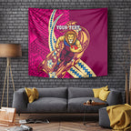 Personalized Brisbane Lions Tapestry Polynesian Tribal Lion Mascot With Hibiscus Floral Art