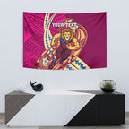 Personalized Brisbane Lions Tapestry Polynesian Tribal Lion Mascot With Hibiscus Floral Art