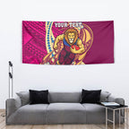 Personalized Brisbane Lions Tapestry Polynesian Tribal Lion Mascot With Hibiscus Floral Art