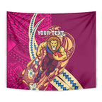 Personalized Brisbane Lions Tapestry Polynesian Tribal Lion Mascot With Hibiscus Floral Art