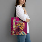 Personalized Brisbane Lions Tote Bag Polynesian Tribal Lion Mascot With Hibiscus Floral Art