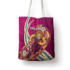 Personalized Brisbane Lions Tote Bag Polynesian Tribal Lion Mascot With Hibiscus Floral Art