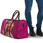 Personalized Brisbane Lions Travel Bag Polynesian Tribal Lion Mascot With Hibiscus Floral Art