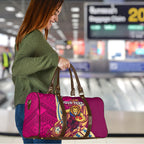 Personalized Brisbane Lions Travel Bag Polynesian Tribal Lion Mascot With Hibiscus Floral Art