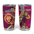 Personalized Brisbane Lions Tumbler Cup Polynesian Tribal Lion Mascot With Hibiscus Floral Art