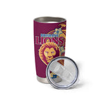 Personalized Brisbane Lions Tumbler Cup Polynesian Tribal Lion Mascot With Hibiscus Floral Art