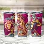 Personalized Brisbane Lions Tumbler Cup Polynesian Tribal Lion Mascot With Hibiscus Floral Art