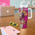 Personalized Brisbane Lions Tumbler With Handle Polynesian Tribal Lion Mascot With Hibiscus Floral Art