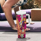 Personalized Brisbane Lions Tumbler With Handle Polynesian Tribal Lion Mascot With Hibiscus Floral Art