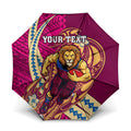 Personalized Brisbane Lions Umbrella Polynesian Tribal Lion Mascot With Hibiscus Floral Art