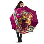 Personalized Brisbane Lions Umbrella Polynesian Tribal Lion Mascot With Hibiscus Floral Art