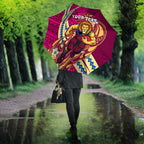 Personalized Brisbane Lions Umbrella Polynesian Tribal Lion Mascot With Hibiscus Floral Art