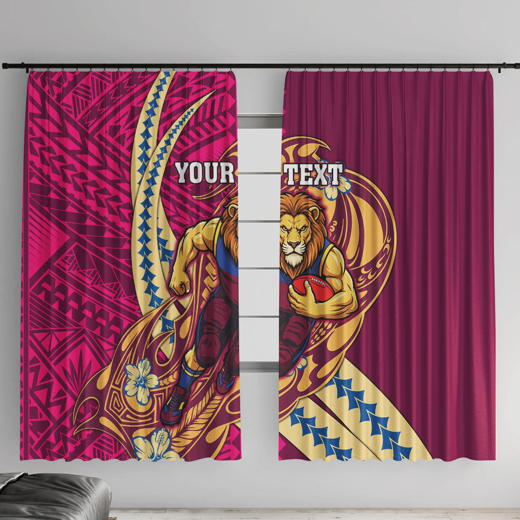 Personalized Brisbane Lions Window Curtain Polynesian Tribal Lion Mascot With Hibiscus Floral Art