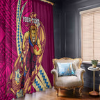 Personalized Brisbane Lions Window Curtain Polynesian Tribal Lion Mascot With Hibiscus Floral Art