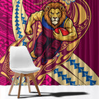 Personalized Brisbane Lions Window Curtain Polynesian Tribal Lion Mascot With Hibiscus Floral Art
