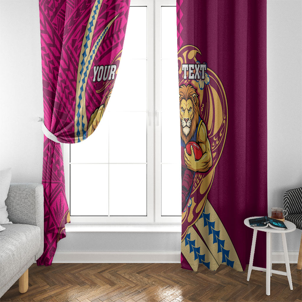 Personalized Brisbane Lions Window Curtain Polynesian Tribal Lion Mascot With Hibiscus Floral Art