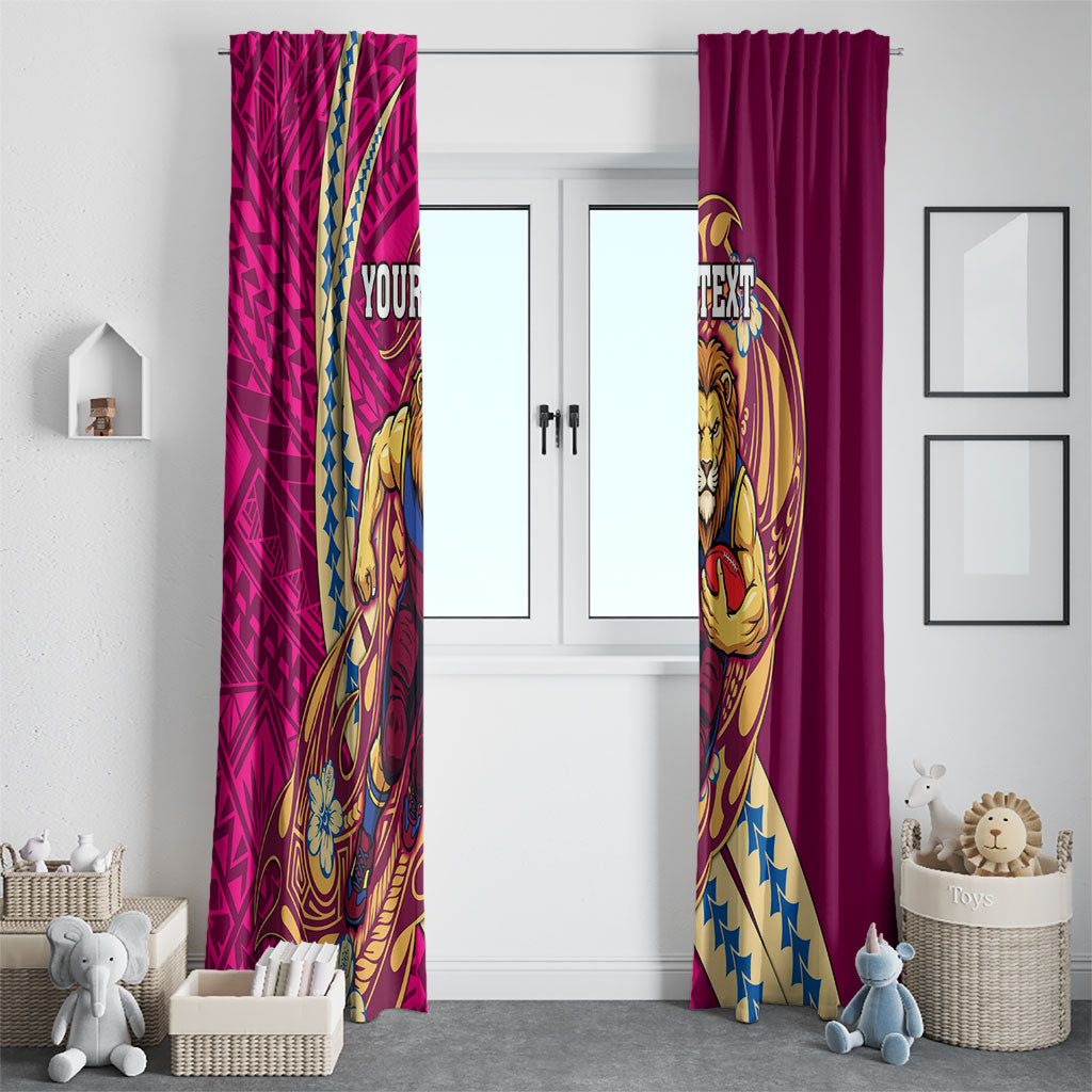 Personalized Brisbane Lions Window Curtain Polynesian Tribal Lion Mascot With Hibiscus Floral Art