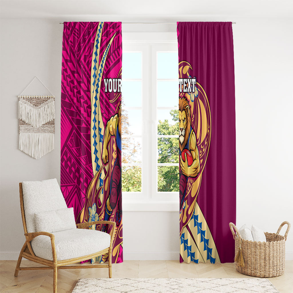 Personalized Brisbane Lions Window Curtain Polynesian Tribal Lion Mascot With Hibiscus Floral Art