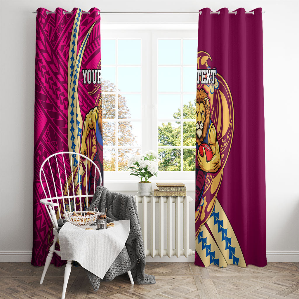 Personalized Brisbane Lions Window Curtain Polynesian Tribal Lion Mascot With Hibiscus Floral Art