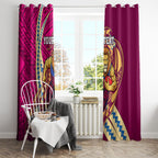 Personalized Brisbane Lions Window Curtain Polynesian Tribal Lion Mascot With Hibiscus Floral Art