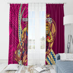 Personalized Brisbane Lions Window Curtain Polynesian Tribal Lion Mascot With Hibiscus Floral Art