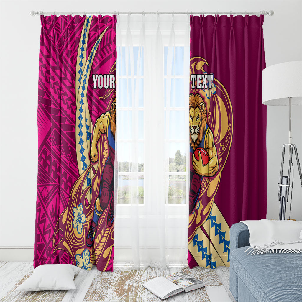 Personalized Brisbane Lions Window Curtain Polynesian Tribal Lion Mascot With Hibiscus Floral Art