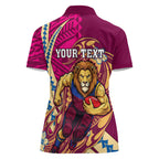 Personalized Brisbane Lions Women Polo Shirt Polynesian Tribal Lion Mascot With Hibiscus Floral Art