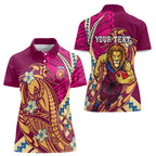 Personalized Brisbane Lions Women Polo Shirt Polynesian Tribal Lion Mascot With Hibiscus Floral Art