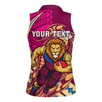 Personalized Brisbane Lions Women Sleeveless Polo Shirt Polynesian Tribal Lion Mascot With Hibiscus Floral Art