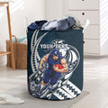Personalized Carlton Blues Laundry Basket Polynesian Tribal Baggers Mascot With Hibiscus Floral Art
